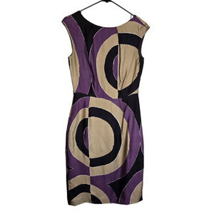 MaxMara Purple Black Champagne Geometric Silk Career Office Silk Dress Size 4